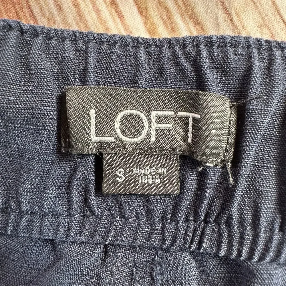 LOFT Size Small Navy Blue Linen Blend Mid Rise Frayed Hem Crop Ankle Pants 33x27 - Picture 9 of 10